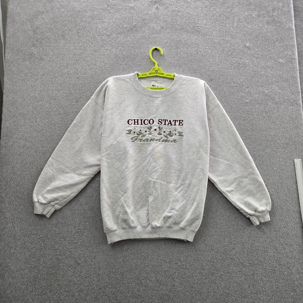 VINTAGE Chico State Women Sweatshirt L Gray Embroidered Graphic Fleece READ
